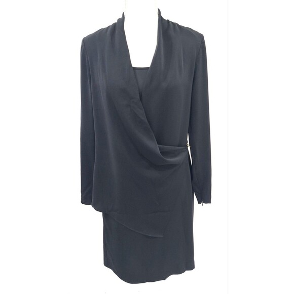 REISS Black Drape Perdy Wrap Shift dress Size 4 - Picture 1 of 11
